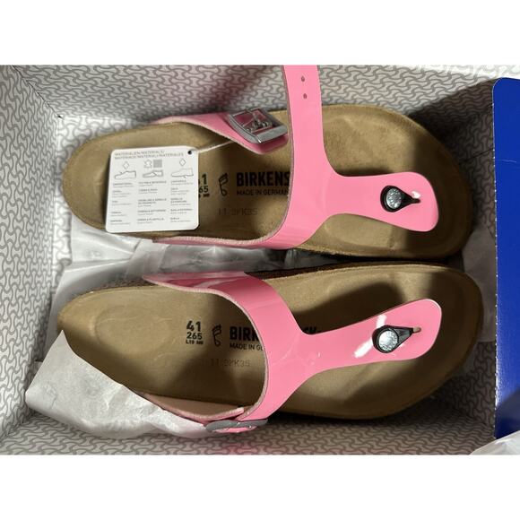 BIRKENSTOCK Gizeh Buckle Thong Patent 41 Pink Barbie Leather NEW Sz 10 - Picture 4 of 5